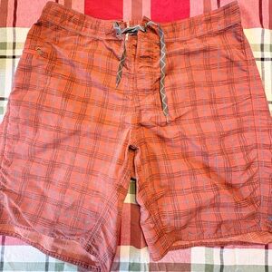 Patagonia Red Plaid Men's Swim Board Shorts